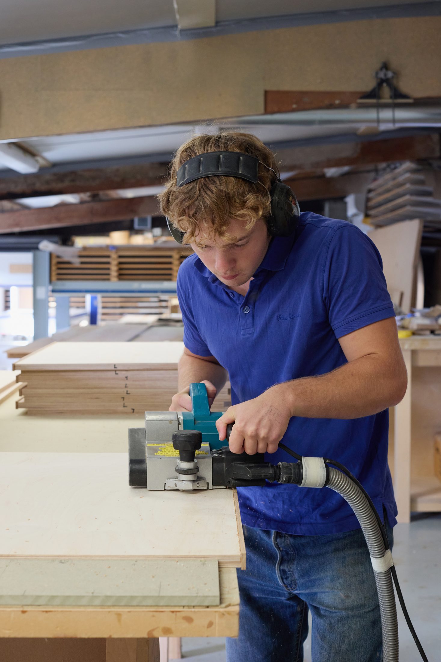 Planing a workbench top in the workshop