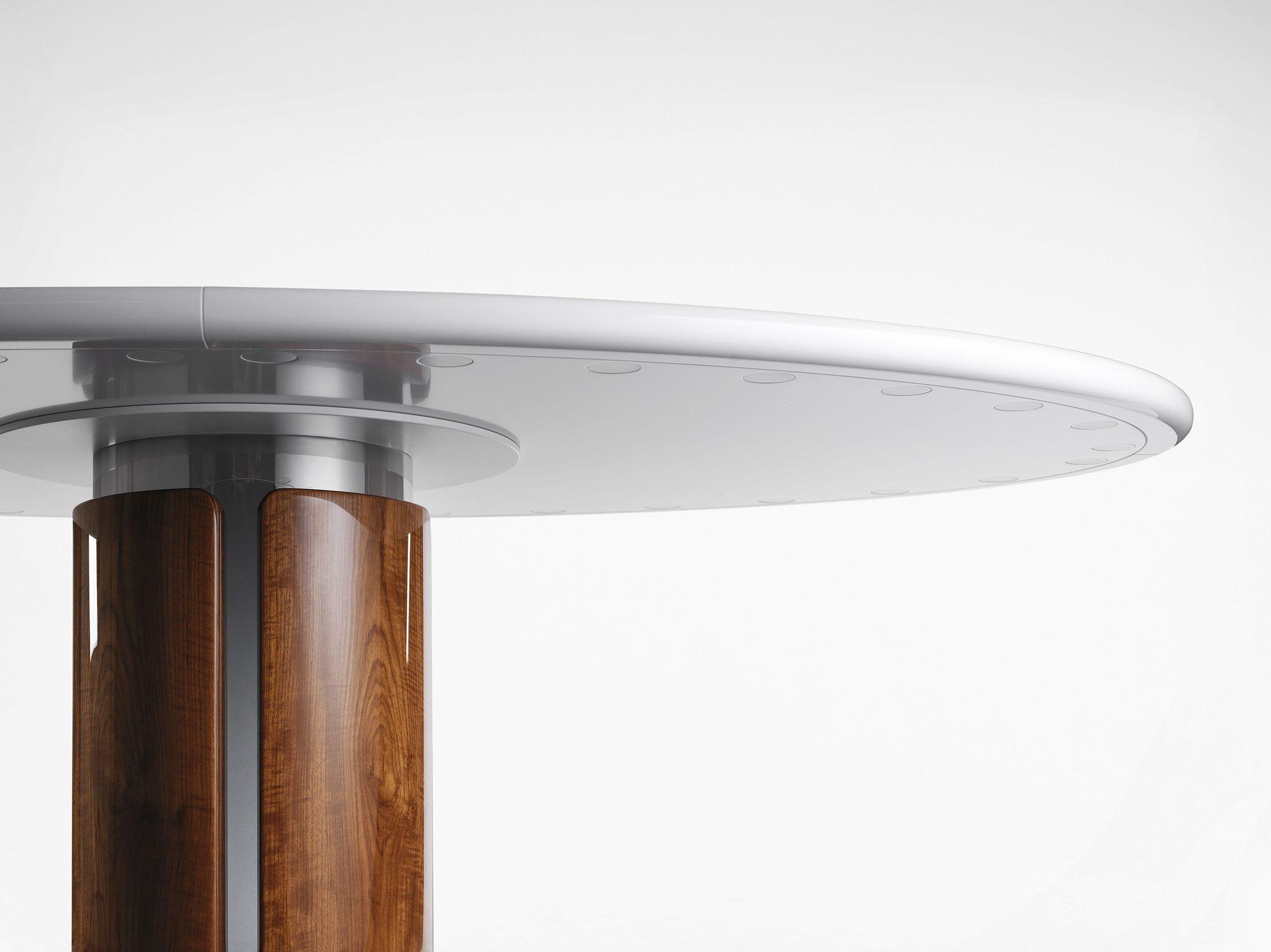 Underside detail of the lacquered rim and pedestal construction